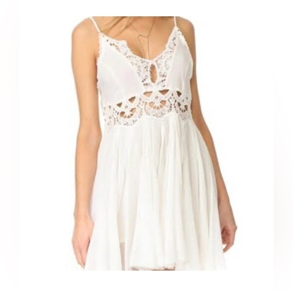 Adella Slip Dress by Free People lace bodice with semi-sheer panels V neck Med - Picture 4 of 11